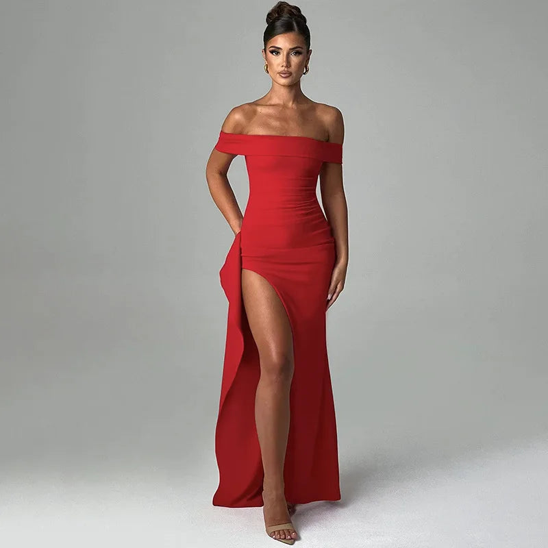 Elegant off-shoulder aftenkjole