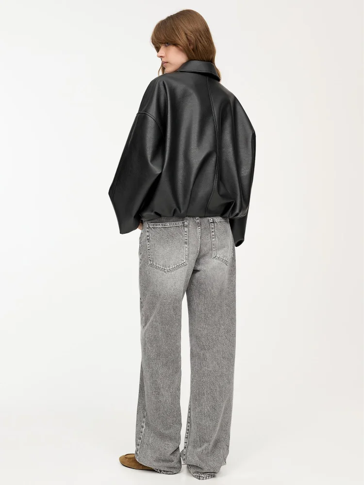 Retro mote damer høst skinnjakke