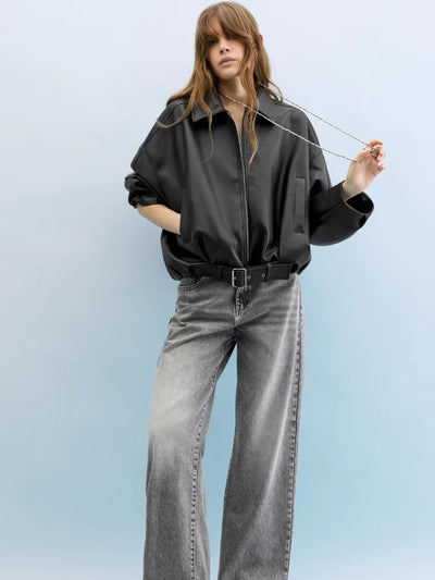 Retro mote damer høst skinnjakke